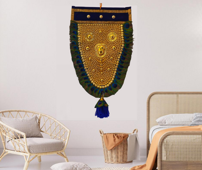 1 Feet Nettipattam with mayilpeeli (Caparison), 100% Hand Crafted Polymer Golden Finish Wall Hanging Netipattom with mayilpeeli by Trained and Experienced Artisans from Kerala