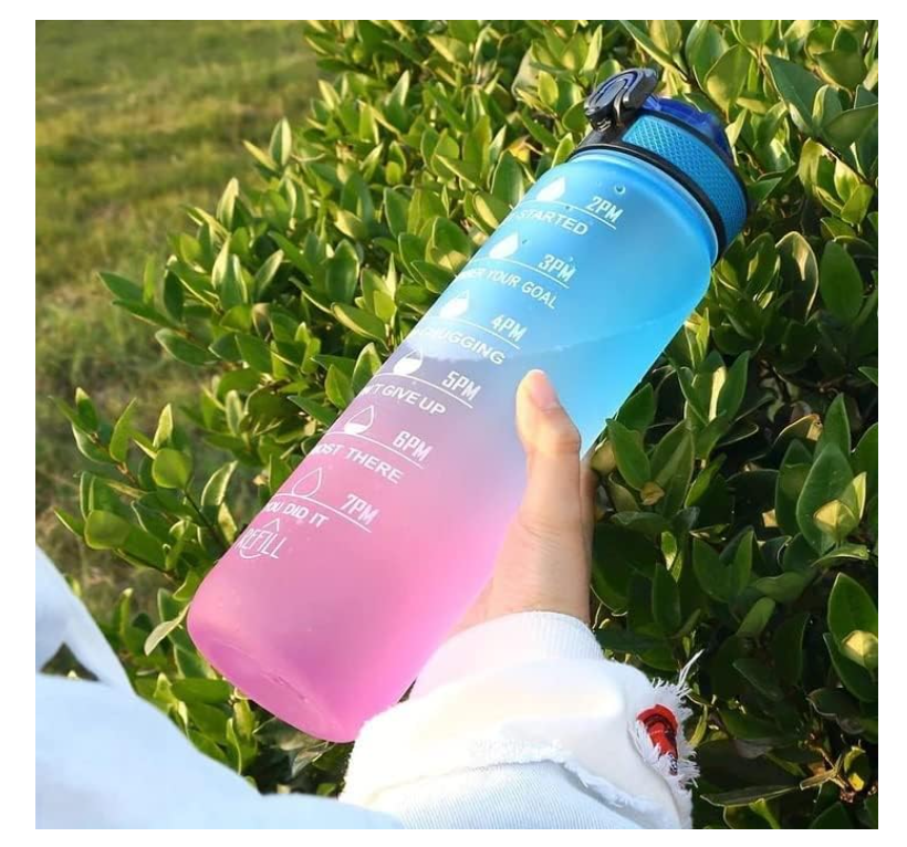 1 Liter Motivational Water Bottle With Straw, Motivational Water Bottle With Time Marker. Leak Proof Durable BPA-Free Non-Toxic Water Bottle for Office, Gym & School Multicolored