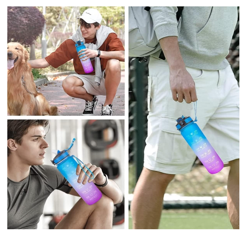 1 Liter Motivational Water Bottle With Straw, Motivational Water Bottle With Time Marker. Leak Proof Durable BPA-Free Non-Toxic Water Bottle for Office, Gym & School Multicolored