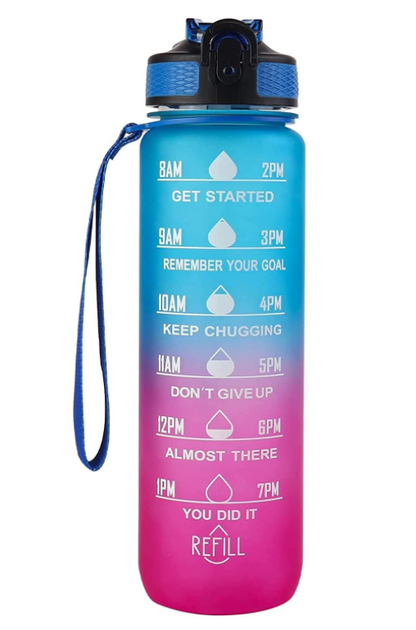 1 Liter Motivational Water Bottle With Straw, Motivational Water Bottle With Time Marker. Leak Proof Durable BPA-Free Non-Toxic Water Bottle for Office, Gym & School Multicolored