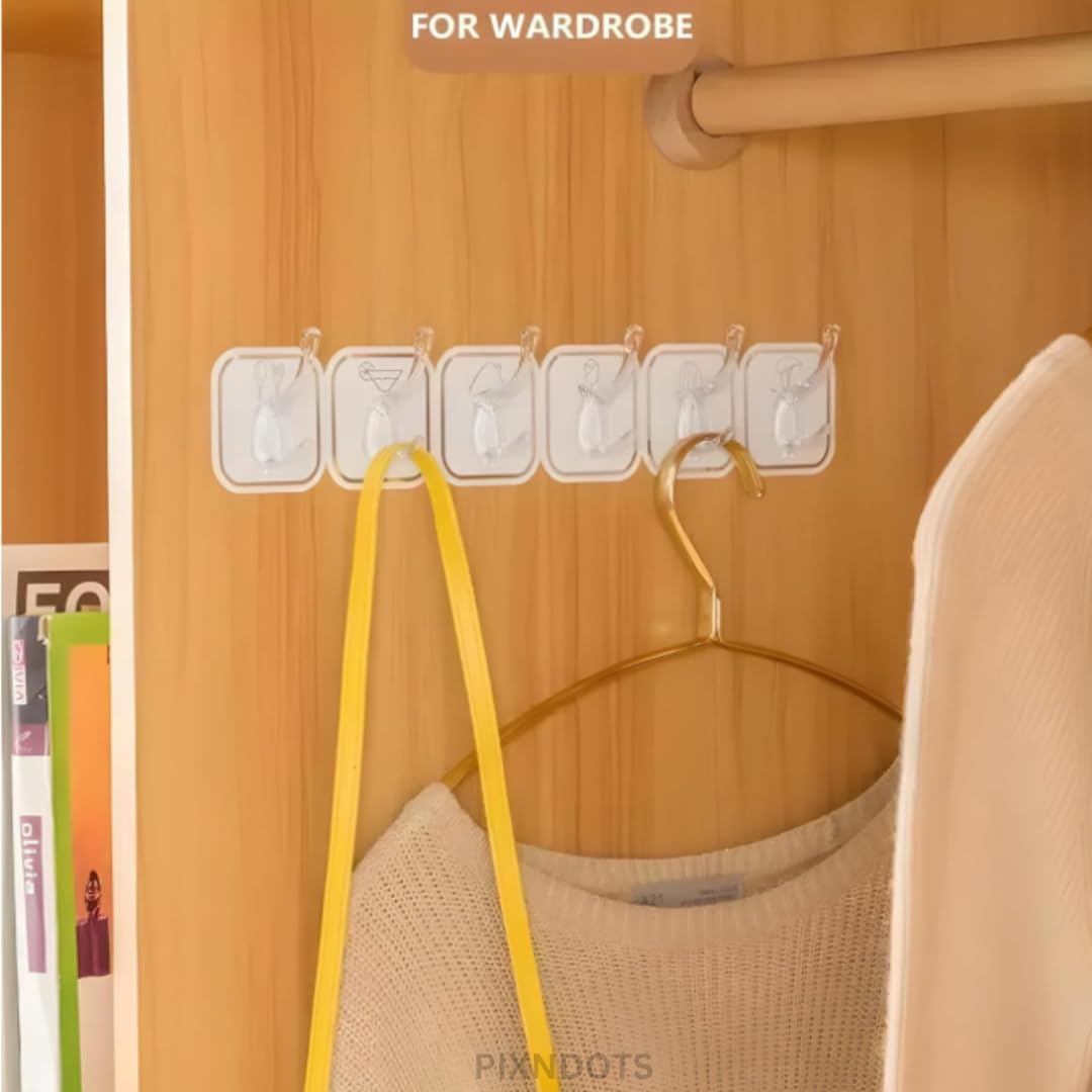 Self Adhesive Wall Hanger Hooks, 6 in 1, Durable Cloth, No Drilling Required, for Home and Kitchen Organization